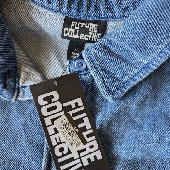 Future Collective Light Blue Relaxed Denim Button-Down Shirt - Picture 5 of 6